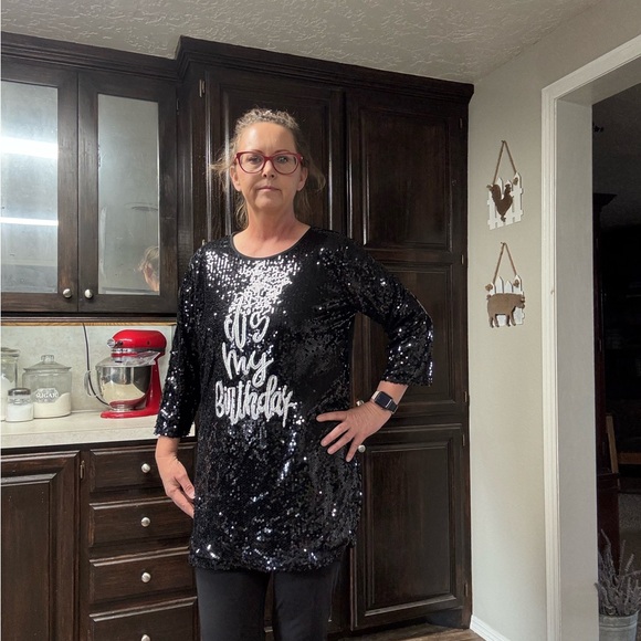 Black Sequin Birthday dress/tunic - Picture 2 of 8